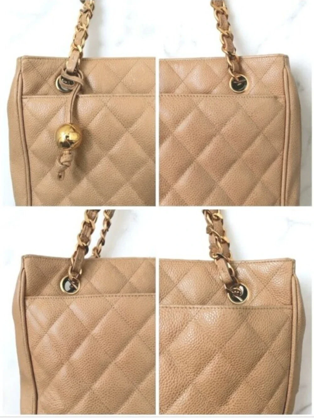 Chanel Vintage Beige Caviar Leather Quilted Tote 24K Gold Plated ✨️ COA